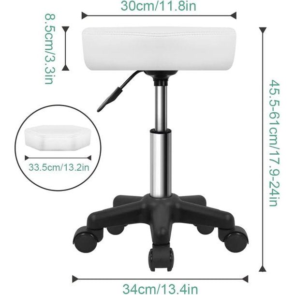 Ronde draaikruk met wielen PU Leahter rolkruk in hoogte verstelbare kruk voor spa-salon massage wit