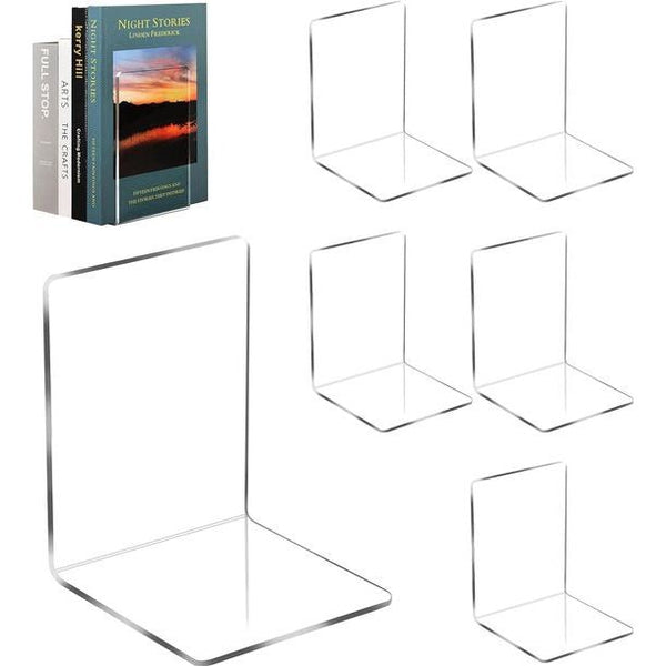 Boekensteun, 6 stuks helder acryl boekenstandaard, met 24 stuks antislip siliconenmatten, transparante decoratie, geschikt voor school, thuis, kantoor, bibliotheek - 13 x 10 x 10 cm