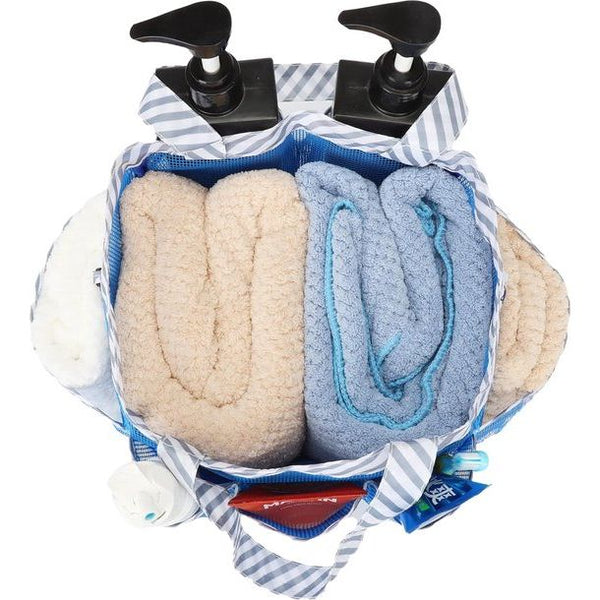 Toilettas21,5 cm L x 23,5 cm B x 21,5 cm H, dubbele handvatten met 7 zijvakken wanneer volledig