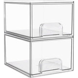 Set van 2 stapelbare cosmetische organisatoren, opberglades, badkamerorganizer van acryl, transparante doos voor opslag van nagellak, wastafel, keukenkasten, voorraadkast