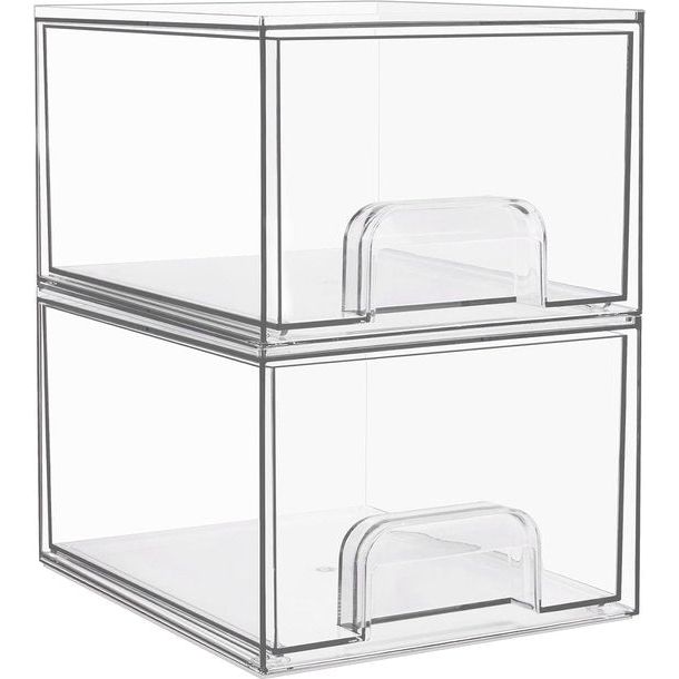 Set van 2 stapelbare cosmetische organisatoren, opberglades, badkamerorganizer van acryl, transparante doos voor opslag van nagellak, wastafel, keukenkasten, voorraadkast