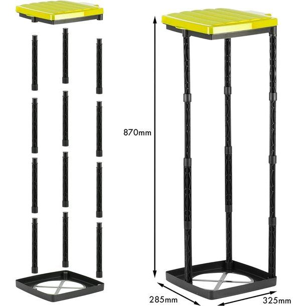 Trash bag stand, trash bag holder up to 120 liters, set of 3, yellow lid, adjustable in height, odorless, yellow bag stand with clamp ring.