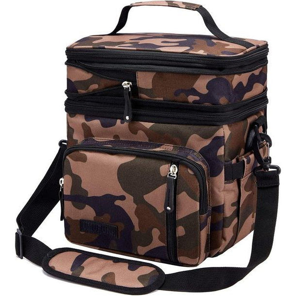 Lunchtassen voor mannen en vrouwen Uitbreidbare geïsoleerde koeltas Dubbel compartiment Waterdichte lekvrije koeltas met schouderband Grote capaciteit voor kantoor School Picknick (Camouflage)