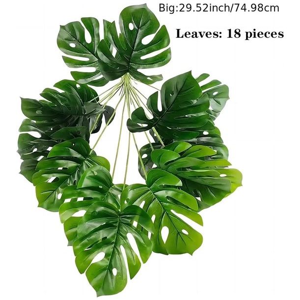 Splitphilo Kunstplant, 75 cm, monstera-plant, 18 takken in pot, echte touch, grote tropische Hawaï-groene nepplant, voor slaapkamer, kantoor, tuin, bruiloft, feest, decoratie