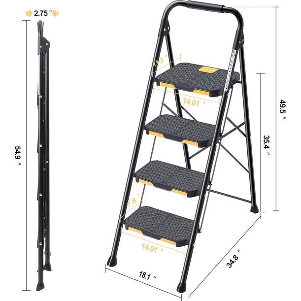 4-traps ladder Trapladder 4 treden opvouwbaar met antislip breed pedaal en leuningen Lichtgewicht huishoudladder voor uw keuken, bijkeuken, kasten, kantoor