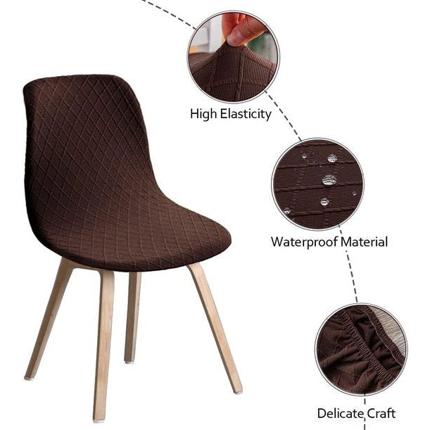 Shell Stoelhoezen Retro Stoelhoezen Stretch Spandex Print Lounge Hoek Stoelbeschermers voor Eetkamer Keuken Feest Banket Club Home Decor (Bruin-6 Stuks)