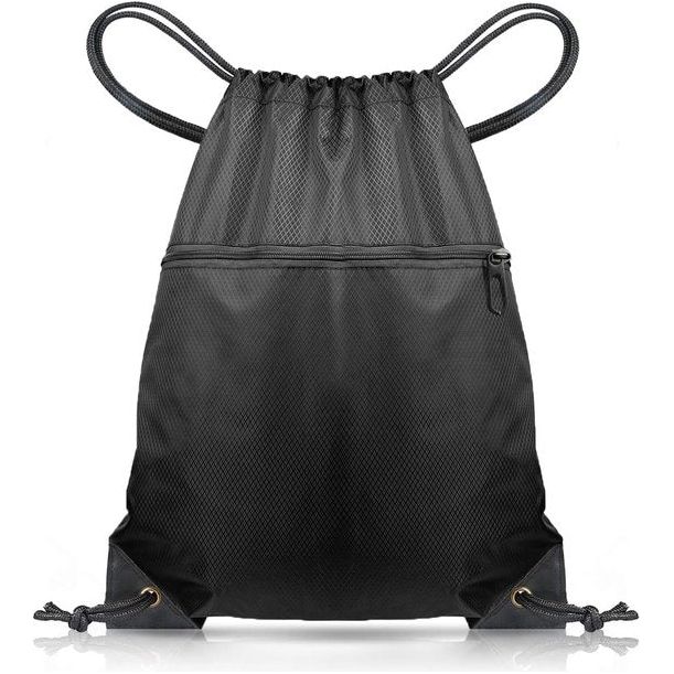 Sporttas met trekkoord Zwemmen PE-tassen met trekkoord voor dames Heren Reizen Strandschooltas met waterdicht voor kinderen Jongens, zwart, casual