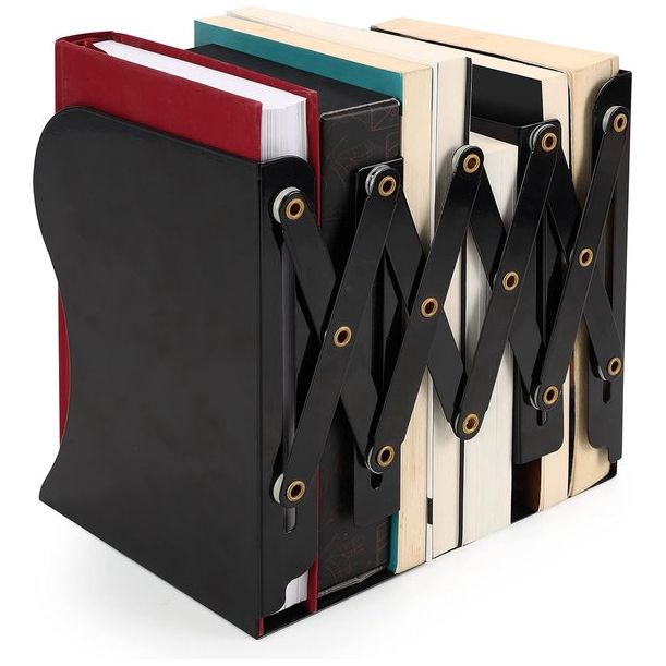 Verstelbare Stabiele Boekensteunen Metaal Zwart - Uitschuifbaar tot 41 cm - Antislip Boekensteun Zwart voor Boeken & CD's - Houder voor Mappen, Planken, Kantoor, Bibliotheek, Thuis en School