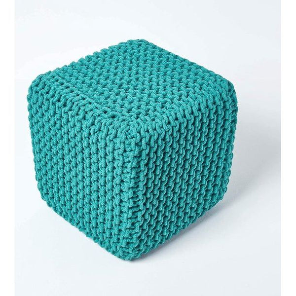 zitpoef zitkubus 35 x 35 cm, zitkussen gebreid poef, grof gebreide bekleding van 100% katoen, vulling van 100% polystyreen