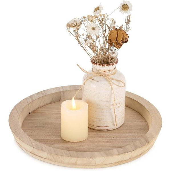 Houten dienblad, kaarsendienblad, decoratie, 28,5 cm, rond, kaarsenbord, houten dienblad, landhuis, kandelaar, decoratief bord, tafeldecoratie, woonkamer