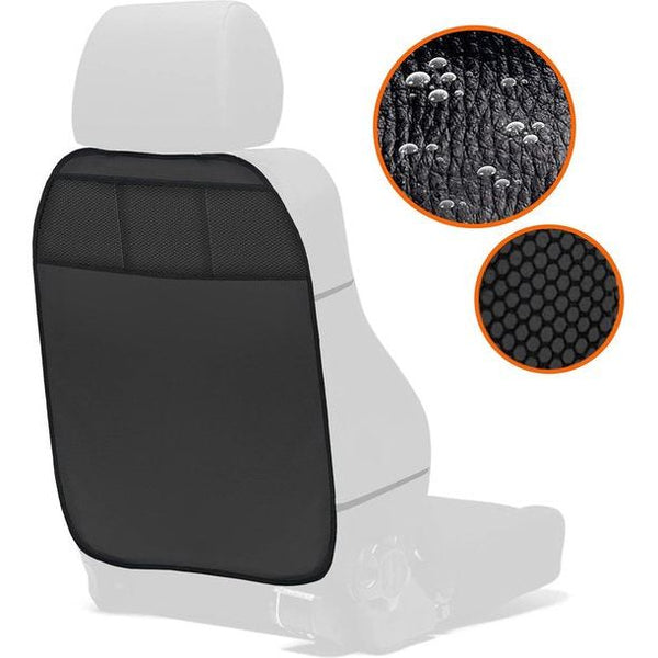 Rugleuningbeschermers, 2 stuks, bescherming voor rugleuning auto en kinderen, rugleuningbescherming, achterbankbeschermer, zitting, kunstleer, zwart, 3 vakken, organizer, bescherming voor autostoel, stoel