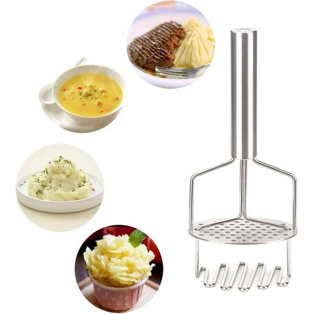 Aardappelstamper, roestvrij staal, 24 cm, aardappelstamper, voor aardappelpuree, vruchten en groenten, keukenhulp, het perfecte cadeau, vaatwasmachinebestendig