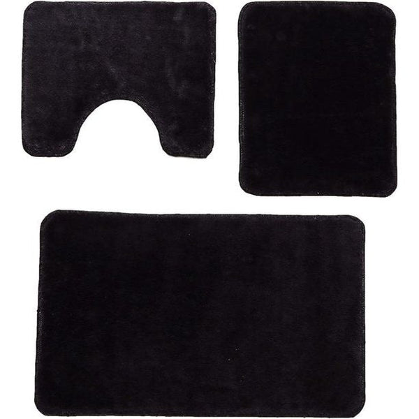 Badkamermattenset 3-delig, badkamertapijt, antislip, wasbaar, voor badkamer 80 x 50 cm badmat + 50 x 40 wc-mat (zwart, 80 x 50, set van 3)