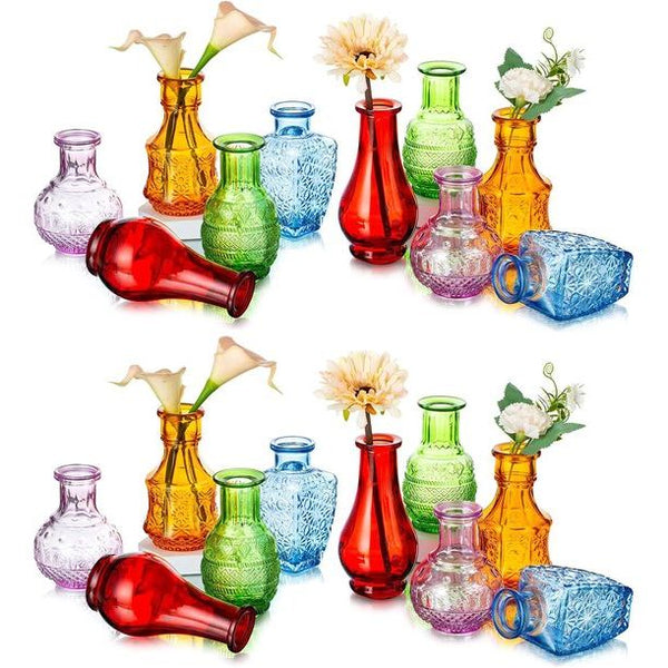 Kleine vintage glazen bloemenvaas: Mini Bud Sweet Erwten Vaas Set van 20, kristal gekleurd, rustiek voor woonkamer, eettafel, bruiloft centrum, binnen slaapkamer decoratie.