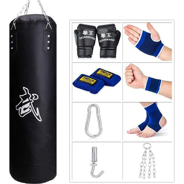 Bokszak set voor volwassenen, Heavy Duty zandzak boksen hangend box zak punching bag met handschoenen, ketting, plafondhaak (niet gevuld)