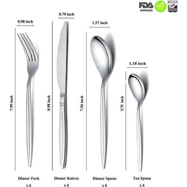 24-delige bestekset, serviesset, roestvrij stalen bestekset, hoogglans gepolijst, vaatwasmachinebestendig (set voor 6 personen)