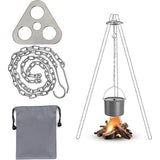 Kampvuur statief barbecue accessoires, campingstatief, grillplank, verwijderbaar roestvrij staal, campingkookgerei, accessoires met verstelbare ketting voor het ophangen van kookgerei, camping, outdoor, koken