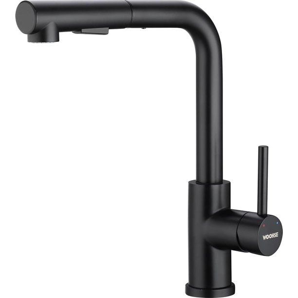 Keukenkraan met sproeier, uittrekbaar, hogedruk waterkraan, keuken, zwart, 360° rotatie, spoelbakarmatuur met douche, twee waterstraalsoorten, keukenkraan van roestvrij staal 304, mengkraan