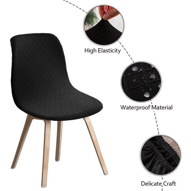 Shell Stoelhoezen Retro Stoelhoezen - Stretch Spandex Print Lounge Hoek - Stoelhoezen voor Eetkamer Keuken Feest Banket Club Home Decor (Zwart, Set van 4)