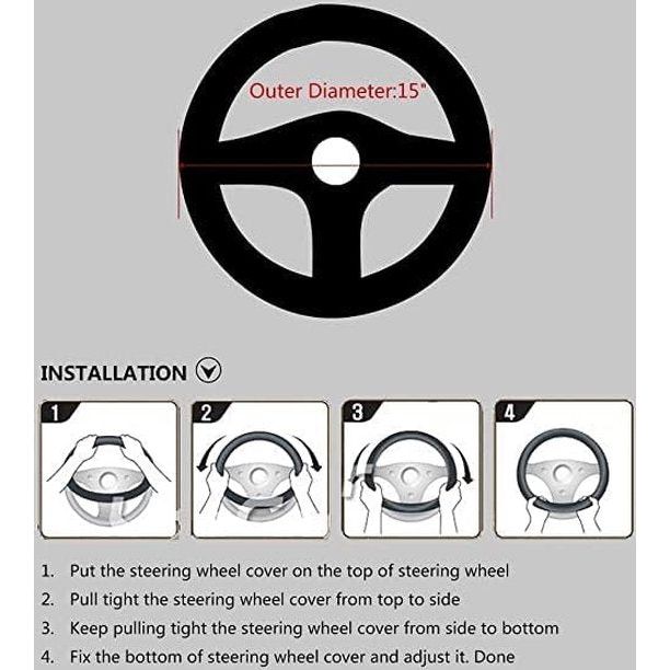 Stuurhoes voor de auto, microvezel, leer, universele maat 37-39 cm, antislip, zwart met blauwe lijn