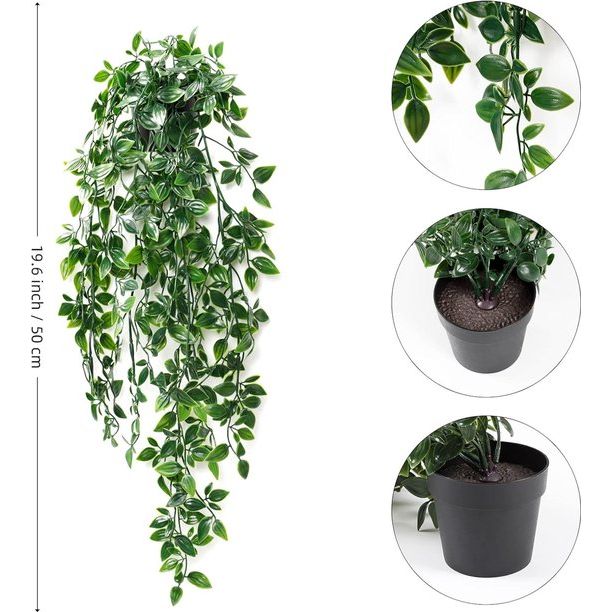 1 stuk kunsthangplanten, mandalabladeren met potten, 50 cm lang, onderhoudsvrije kunstplanten, wijnstok voor tuin, binnen en buiten