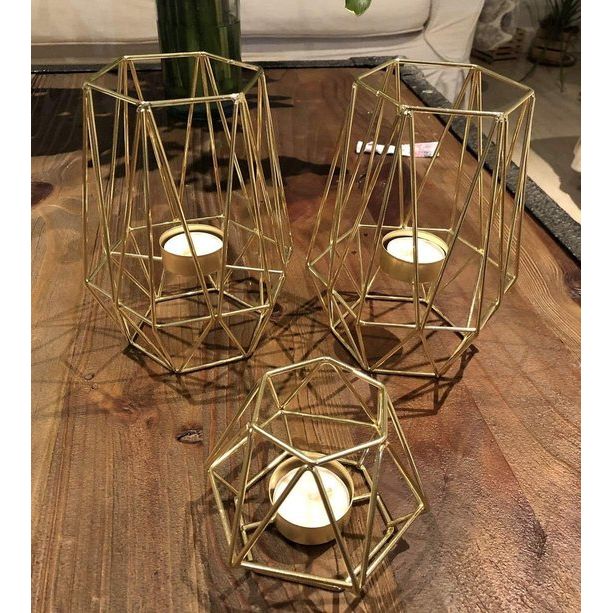 2 stuks metalen theelichtkaarsenhouders geometrische metaaldraad ijzer theelichtkaarsenhouder voor bruiloft vakantie party decoraties (goud)