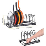 Pannenhouder, uitbreidbaar rek van roestvrij staal, met 7 verstelbare verdelers, perfect voor keukengerei, pannen, potten en deksel, zwart