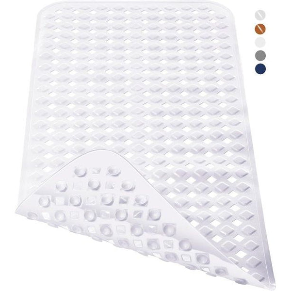 Badmat, extra lange badmat voor bad, antislip met afvoergaten, zuignappen, ftalaatvrij, latexvrij, BPA-vrij en machinewasbaar (70 x 40 cm, wit)