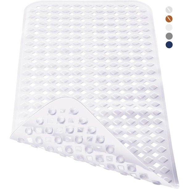 Badmat, extra lange badmat voor bad, antislip met afvoergaten, zuignappen, ftalaatvrij, latexvrij, BPA-vrij en machinewasbaar (70 x 40 cm, wit)