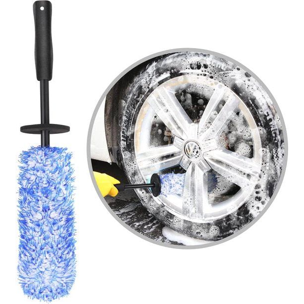 Velgenborstel voor aluminium velgen, premium microvezel velgenborstel voor een bijzonder zachte reiniging tot in het diepe velgbed, lange professionele autoreiniging, velgenreinigingsborstel