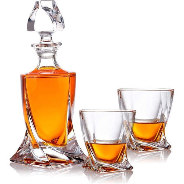 3-delige set karaf glazen whiskyset - cadeauset van glas - whiskey karaf 800 ml met 2 whiskyglazen 300 ml voor rum, scotch, cognac - cadeau-idee voor mannen - met geschenkdoos