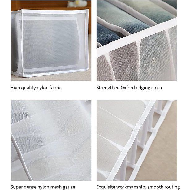 2 x jeansvak opbergdoos kast, kledinglade net verdeeldoos kledingkast kledingorganizer, 7 vakken, opvouwbare lade wasbaar huishouden (wit, L (36 * 25 * 20 cm)