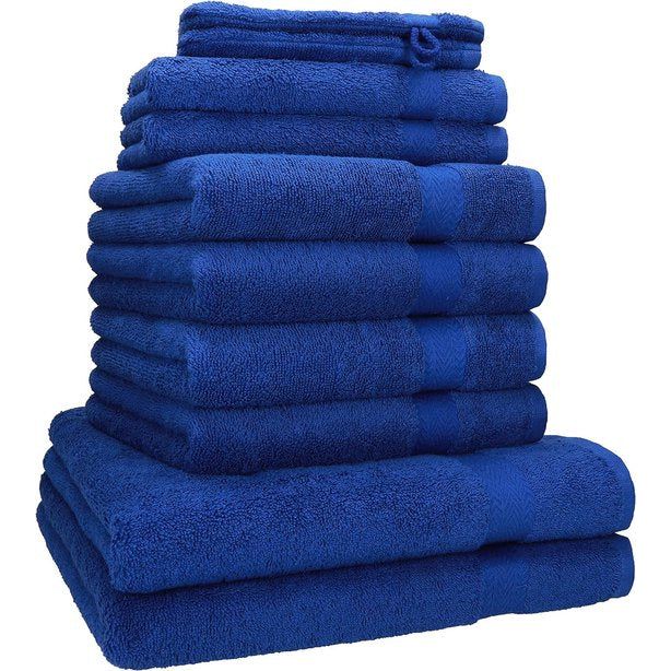 10-delige handdoekenset in 100% eersteklas katoen; twee douchehanddoeken, vier handdoeken, twee gastendoekjes, twee washandjes, koningsblauw, 70 x 140 cm 50 x 100 cm 30 x 50 cm 16 x 21 cm