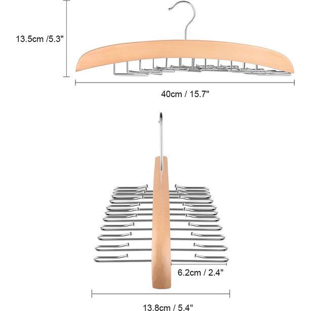 Dasshouder, stropdassenstandaard, dassenorganizer voor kast met 24 haken, stropdassenriemstandaard van natuurlijk hout, kastorganizer voor stropdas, sjaal, pochet, riem, hijab-accessoires