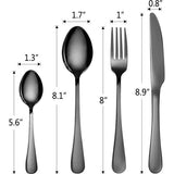 Zwarte bestekset voor 6 personen, 24-delige bestekset, inclusief messen, vork, lepel en dessertlepel, bestek roestvrij staal, spiegelgepolijst, vaatwasmachinebestendig, mat zwart