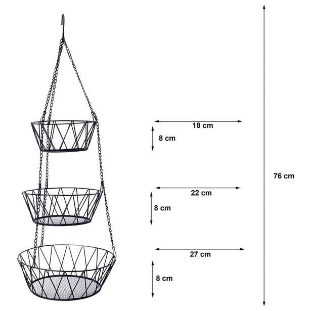 Hangende etagère, 76 cm, keukenhanger voor meer ruimte, fruitmand hangend - fruithangmand keuken - fruitschalen om op te hangen, 1 stuk