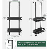Doucheplank om op te hangen, dubbel doucherek van roestvrij staal, douchemand met eendelige haak en zuignap, badkamerrek om op te hangen boven de glazen douchewand (zwart)