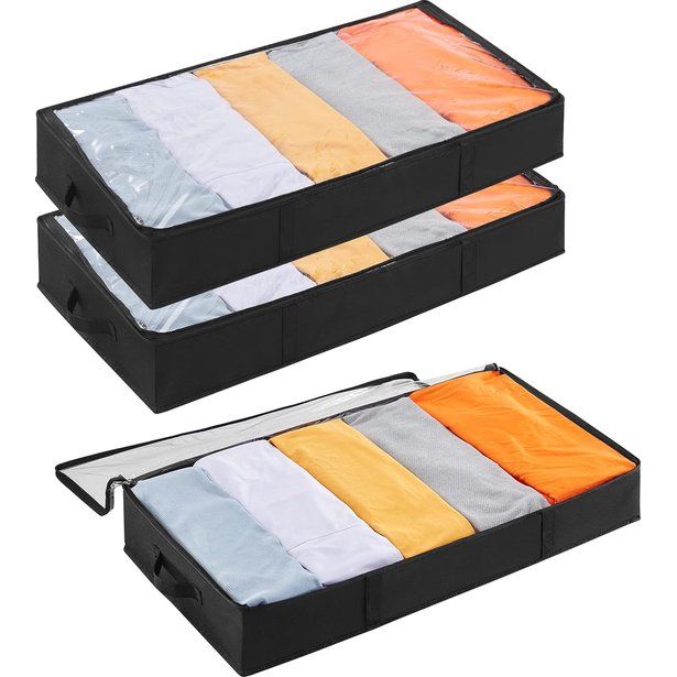 Opbergdoos voor onder het bed, 3 stuks, met deksel, onderbedcommode, opvouwbare opbergtas, kleding, opbergtas voor dekbedden, kleding, onderbed, kledingkast, 65 l, zwart