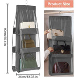 2 stuks handtasopberger, handtasorganizer hangend met 6 compartimenten, opvouwbare kledingkast handtasplank, tassenhouder voor tassen woonkamer, slaapkamer, huis, grijs/wit