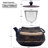 Theepot van gietijzer, Japanse theepot met infuser voor los blad, grote capaciteit, 1200 ml, Sakura design theepot voor fornuis met geëmailleerd interieur, Bredemeijer theepot, zwart