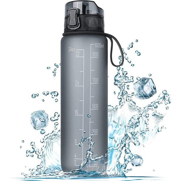 Waterfles, 1 liter, sportwaterfles, BPA VRIJ, waterfles met antislip rubberen handvat, geschikt voor fietsen, buiten, school, fitnessruimte