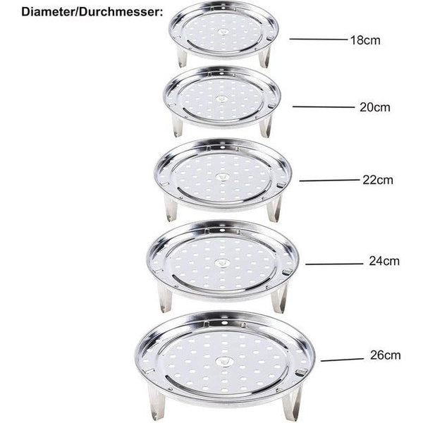 Roestvrijstalen stoompan, 5 stuks, stoominzetstuk, ronde standaard, stoominzet van roestvrij staal, voor kookpannen, potten, taartrooster, afkoelrooster voor koken, braden, bakken, 18/20/22/24/26 cm.