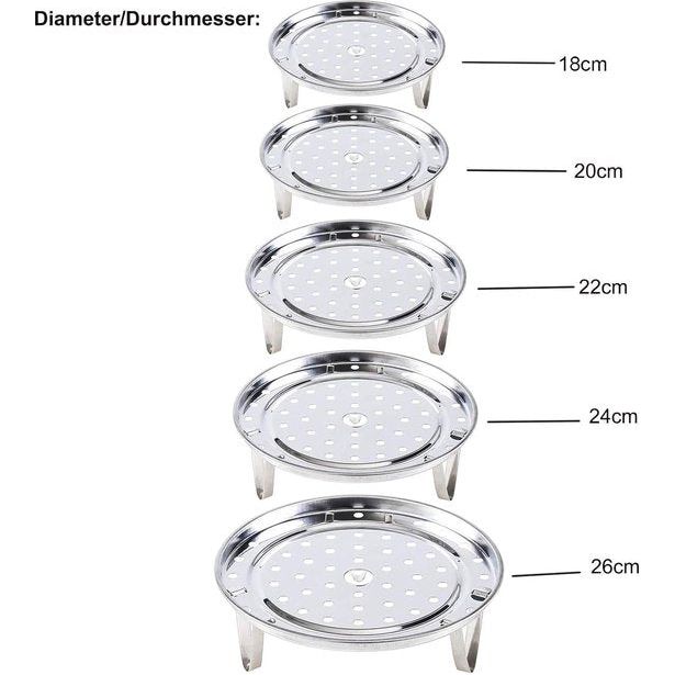 Roestvrijstalen stoompan, 5 stuks, stoominzetstuk, ronde standaard, stoominzet van roestvrij staal, voor kookpannen, potten, taartrooster, afkoelrooster voor koken, braden, bakken, 18/20/22/24/26 cm.
