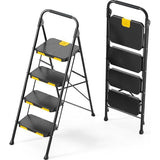 4-traps ladder Trapladder 4 treden opvouwbaar met antislip breed pedaal en leuningen Lichtgewicht huishoudladder voor uw keuken, bijkeuken, kasten, kantoor