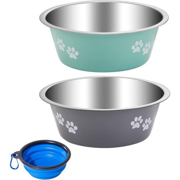 Hondenvoerbak, set van 2, roestvrijstalen voerbak met antislip siliconen bodem, waterbak en voerbak voor kleine, middelgrote en grote honden en katten (860 ml).