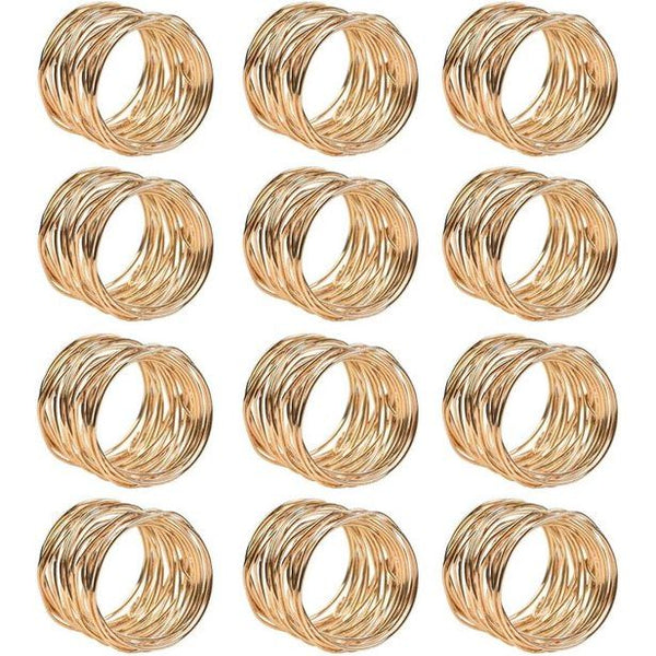 Servetringen, 12 stuks, goud, metalen mazen, servetringen, set, 4,2 x 3,6 cm, servettenhouder, napkin ring voor decoratie, bruiloft, voor tafel (12 stuks)