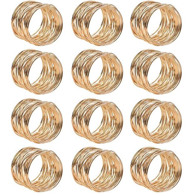 Servetringen, 12 stuks, goud, metalen mazen, servetringen, set, 4,2 x 3,6 cm, servettenhouder, napkin ring voor decoratie, bruiloft, voor tafel (12 stuks)