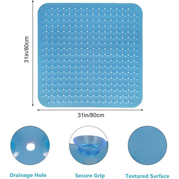 Douchemat, antislip, 80 x 80 cm, antislipmat voor douche met zuignappen en afvoergaten, BPA-vrij, schimmelbestendig en machinewasbaar
