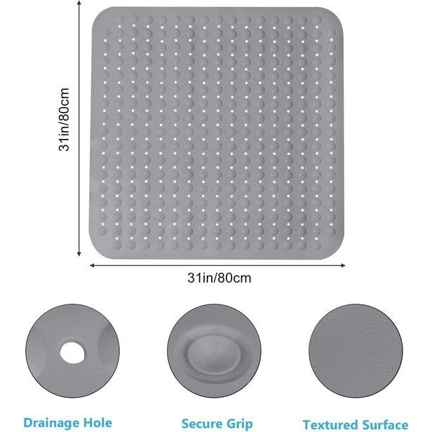 Douchemat, antislip, 80 x 80 cm, douchemat met zuignappen, antislipmat voor douche, pvc-douchemat, antislip (grijs)