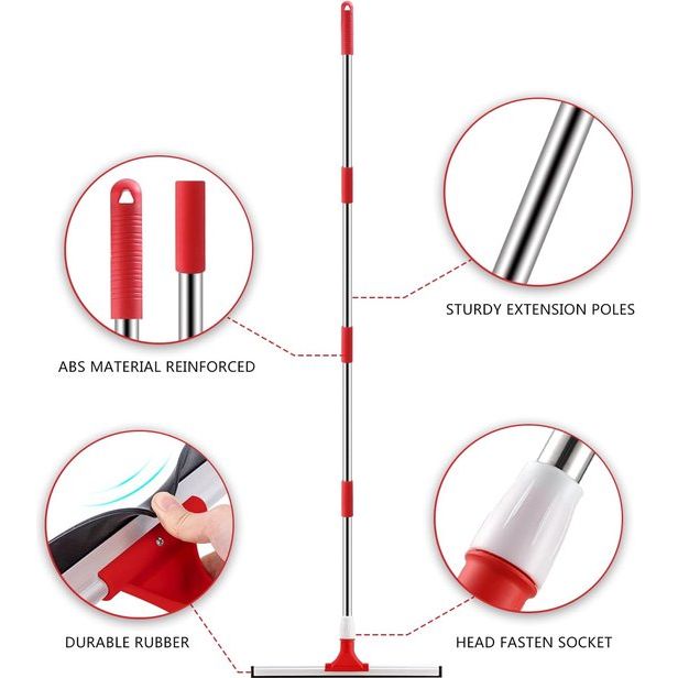43 cm waterwisser/vloermop met verlengde steel (147 cm), rubberen wisser voor natte vloeren, hoge prestaties, waterwisser voor binnen en buiten gebruik garage douche badkamer tuin keuken